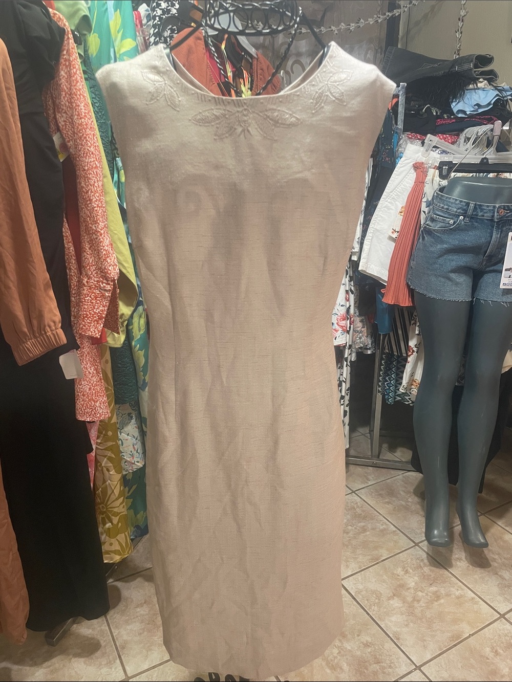 Preston & York Cream Embroidered Neck Midi Dress